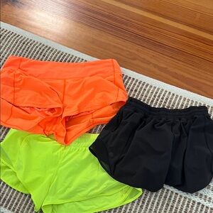 lululemon athletica Black, Orange, and Neon Green Athletic Shorts